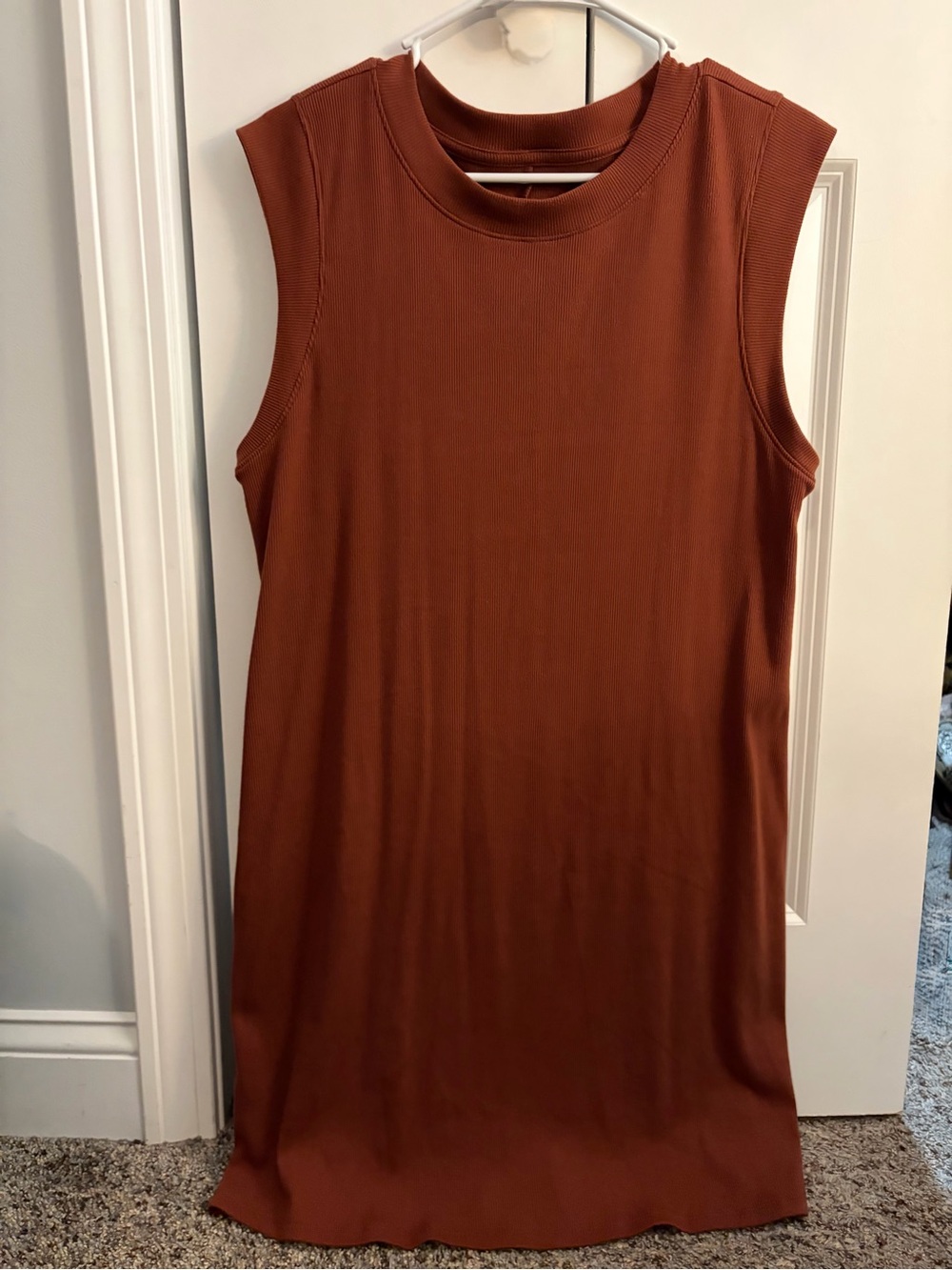 Sleeveless Ribbed Tank Dress - Rust